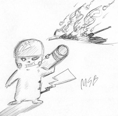 Pikachu With Rocket Launcher 2
I done another Pikachu with Rocket pic now, Much better but the eyes are pretty big... :)

I sure do more pikachu with Rocket pix, It's really funny to draw and easy :)

www.freewebs.com/pokemonwithguns 
Keywords: Pika rocket
