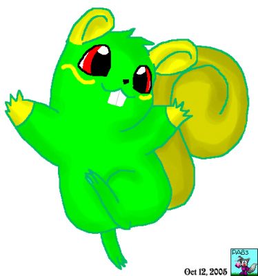 Squirlee
the name "Squirlee" was made up by a friend. 

but the pokemon drawing its self was made up by me. I drew this with Paint and colored it on Adobe photoshop7
Keywords: fake pokemon