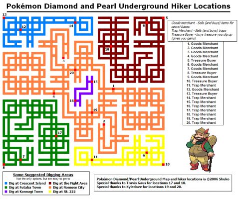 Pokemon D/P Uunderground Hiker Locations
