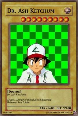 Dr. Mario presents
It's a Yu-gi-Oh - Card of the colleague Dr. Ash Ketchum.
He is Doctor for PokÃ©mon- and Humanmedicine.
Keywords: Doctor, Ash, Dr.