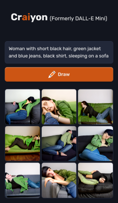 craiyon_145315_Woman_with_short_black_hair__green_jacket_and_blue_jeans__black_shirt__sleeping_on_a_.png