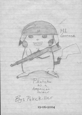 Pikatchu as a Amercias soldier
This pic is pretty cool i think. Its Pikatchu with M1 Garand under WorldWar 2 as a Americas soldier
Keywords: Pika_M1