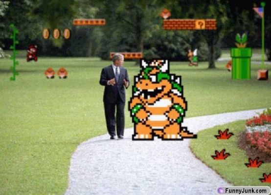 Bush and Bowser!
They're talking about war plans.
