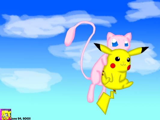 Pikachu and Mew
Mew flying with Pikachu in its arms.
Keywords: mew and pikachu