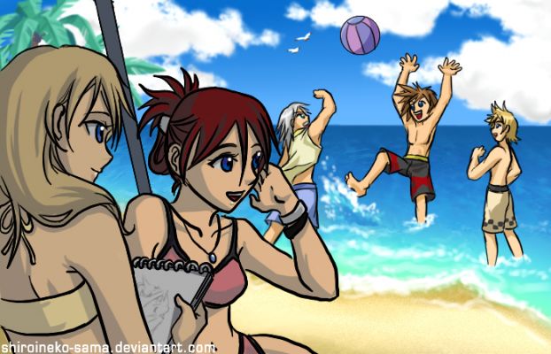 Sora, Kairi,Riku,Roxas,&Namine at the beach
This, i found @ Fanart central and i like. I didn't draw but it's pretty kawaii...scratch dat, it's tight but yeah.Meeps
