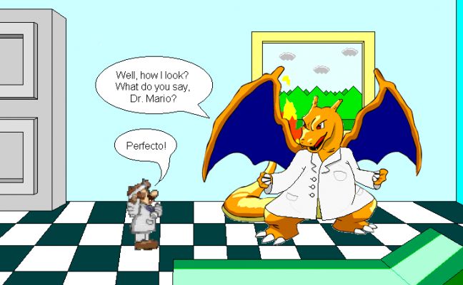 Dr. Mario presents
White jacket for
Charizard Master
