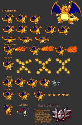 Charizard sprites
I would have uploaded these sooner but my computer had memory problems and kept freezing up on me. I did these for a game called MUGEN (look it up i'm not going to bother telling you...) I wasn't done with this but thanks to my computer it's done now.. hope you all enjoy and give credit to me and Nintendo and the Pokemon company if used. Thanx!!!
Keywords: Charizard sprites MUGEN