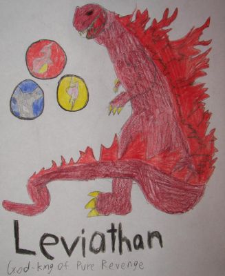 Leviathan
God-king of Pure Revenge, and the most unforgiving titan of all. He's the only one of all of Toholympus to have a trio. Leviathan lives in the Endless Sea, where he feeds off sea creatures such as giant jellyfish. 
Keywords: Leviathan