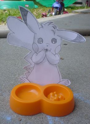 Paper Child Pikachu
I was looking around on DA with some on my friends that have accounts there, and saw on one of their favorites someone did something about a paper child and decided to have a go at it. This is my Zappy eating food outside (the fake food bowl is my sons toy)
Keywords: Pokemon