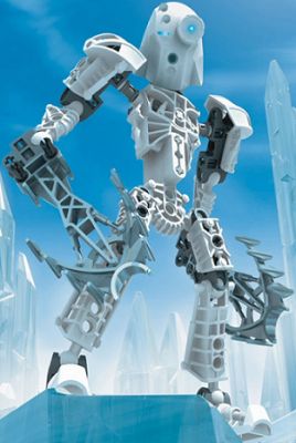 Toa Nuju
Set # 8606
Toa Metru of Ice.
His weapon His weapns are crystal spikes that he uses to hike and climb .He wears a mask called the Kanohi Matatu, the mask of telekinesis.
Keywords: Toa Nuju Bionicle