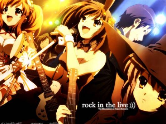 The Melancholy Of Haruhi Suzumiya Wallpaper 2
Rock out Haruhi!! ...and the other people who in which I do not know their names.-Kite
