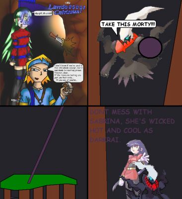 Darkrai fights Morty and saves Sabrina
But Dark types can seriously own Ghost types.
Keywords: Darkrai Morty Sabrina rescue