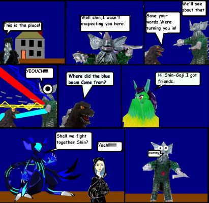 Battle againts Tyrannt Part1
We've made it to tyrannts hideout.Shin used his atomic ray,I used Thunderbolt,Spider Sences used web shots,Space-hojo used his eyebeams,But a blue psycho beam just stucked out of nowhere.Its was Phantom_Kaisaibou,he was with Anon,Murugu brought them here.Now we can defeat Tyrannt.
Keywords: Shin-Goji Goji Shin Boltia Murugu Phantom_kaisaibou Anon Tyrannt