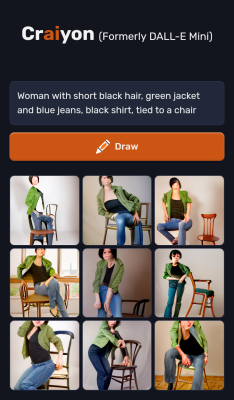 craiyon_150040_Woman_with_short_black_hair__green_jacket_and_blue_jeans__black_shirt__tied_to_a_chai.png